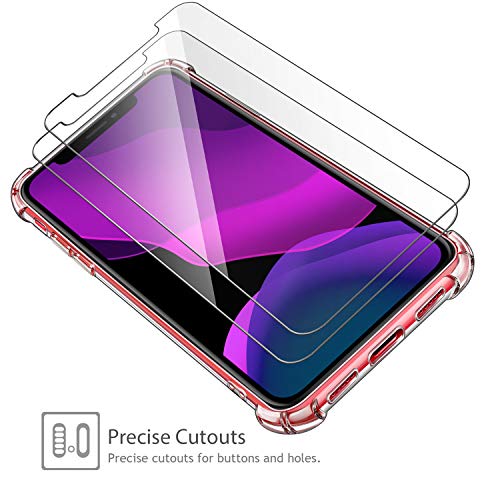 Leathlux Funda iPhone 11 2019 + [2 Pack] Cristal Templado Protector de Pantalla, Ultra Fina Silicona Transparente TPU Carcasa Airbag Anti-Choque Anti-arañazos Cover iPhone 11 2019