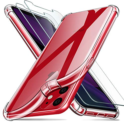 Leathlux Funda iPhone 11 2019 + [2 Pack] Cristal Templado Protector de Pantalla, Ultra Fina Silicona Transparente TPU Carcasa Airbag Anti-Choque Anti-arañazos Cover iPhone 11 2019