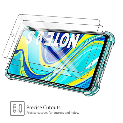 Leathlux Funda Xiaomi Redmi Note 9S + 2 Pack Cristal Templado Protector de Pantalla, Ultra Fina Silicona Transparente TPU Carcasa Anti-Choque Anti-arañazos Carcasa Xiaomi Redmi Note 9S / 9 Pro 6.67"