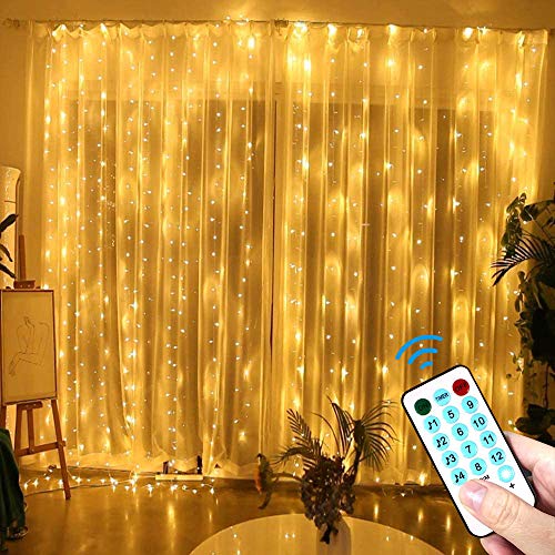 LECLSTAR Cortina de Luces LED USB,3m*3m 300 LED 8 Modos de Luz con Control Remoto y 4 Modo de Música,IP67 Impermeable,Cadena de Luces Decoración de Casa, Fiestas, Bodas, Jardin, Arbol de Navidad, etc