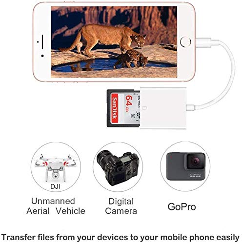 Lector de Tarjeta de Cámara Visor para Phone Pad, SD Adaptador Compatible con (iOS 9,2 o Up) i Phone 5/5S/6/6S/6 Plus/7/7 Plus/iPad Mini/Aire - No Requiere App