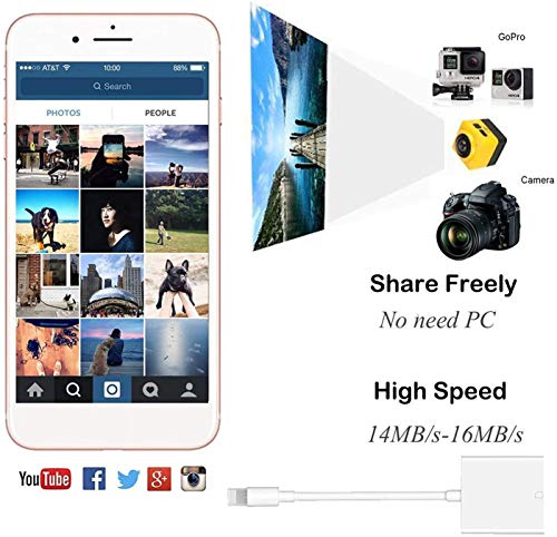 Lector de Tarjeta de Cámara Visor para Phone Pad, SD Adaptador Compatible con (iOS 9,2 o Up) i Phone 5/5S/6/6S/6 Plus/7/7 Plus/iPad Mini/Aire - No Requiere App