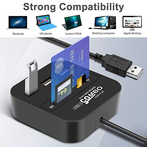 Lector de tarjetas inteligentes,USB HUB múltiples SD/Micro SD (TF)/MMC/ID/IC Lector de Tarjetas Chip Card 3 puertos Conecte el Mouse/Teclado/U Disco Compatible con Windows XP/Vista/Mac OS/Linux