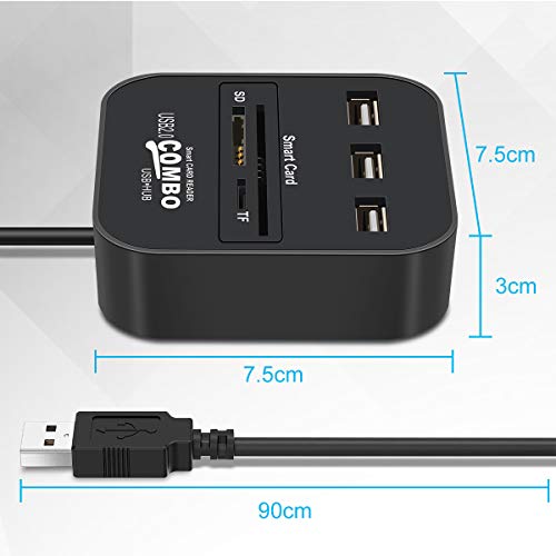 Lector de tarjetas inteligentes,USB HUB múltiples SD/Micro SD (TF)/MMC/ID/IC Lector de Tarjetas Chip Card 3 puertos Conecte el Mouse/Teclado/U Disco Compatible con Windows XP/Vista/Mac OS/Linux