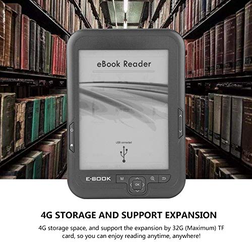 Lector Libros Electrónicos, 6 Pulgadas 4GB Resolución 800 x 600 Lector de Libros Electrónicos Tinta Electrónica Portátil con FM Soporte 32GB Tarjeta TF para Viajes, Exterior, Interior, etc.