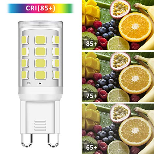 LED G9 Bombillas 2W Equivalente a 15W 20W 25W 28W Halógena Bombillas, Blanco frío 6000K, 300LM, CRI> 85, G9 Enchufe LED Lámpara, sin parpadeo, no regulable, CA 220-240V, paquete de 10