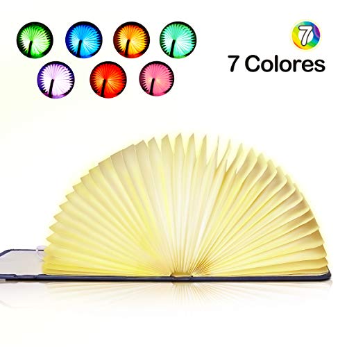 LED Lámpara de Libro Plegable Luces Lámpara Portatil de Libro Recargable 1800mAh USB Lámpara de Noche, Lámpara Decorativa de Mesa, EVILTO Lámpara Led de Escritorio - 7 Colores