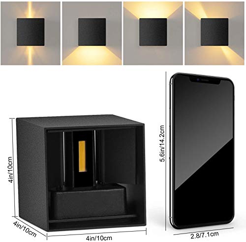 LEDMO 12W apliques pared interior LED,3000k blanco cálido Lámpara de pared led 1000lm, Impermeable IP65 Con Luz Blanco Cálido Lluminación de Exterior y De Interior,Negro (blanco cálido)