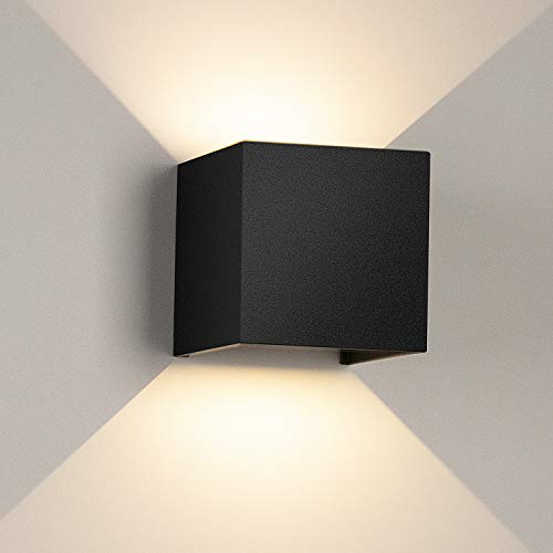 LEDMO 12W apliques pared interior LED,3000k blanco cálido Lámpara de pared led 1000lm, Impermeable IP65 Con Luz Blanco Cálido Lluminación de Exterior y De Interior,Negro (blanco cálido)