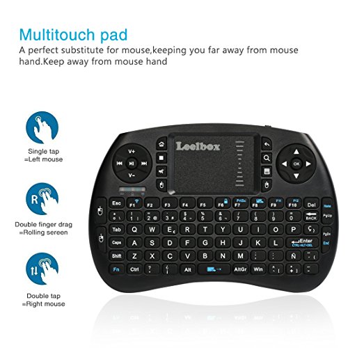 Leelbox Mini Teclado Inalámbrico con Touchpad 2.4GHz Mini Keyboard Teclado Ergonómico con Ratón Touchpad para Android TV Box Smart TV Mini PC Android PlayStationetc (Diseño Español)