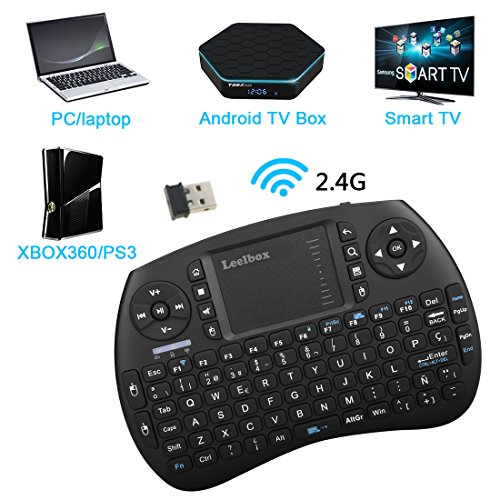 Leelbox Mini Teclado Inalámbrico con Touchpad 2.4GHz Mini Keyboard Teclado Ergonómico con Ratón Touchpad para Android TV Box Smart TV Mini PC Android PlayStationetc (Diseño Español)