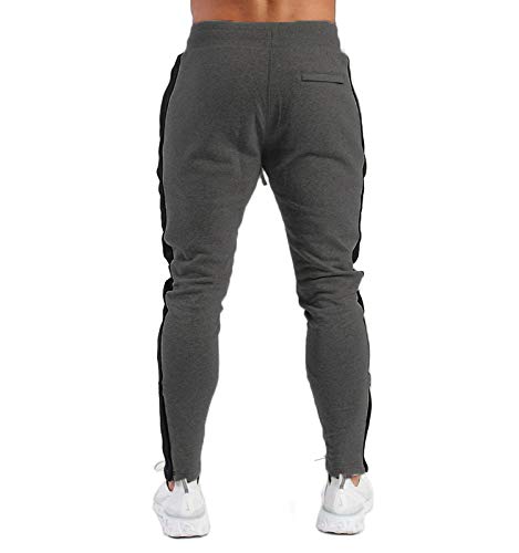 LeerKing Joggers Pantalones Deportivos para Hombre Niños Deportivo Pantalon Lana Cálido Largo Pantalones con Cordón para Gimnasio, Fitness, Running, Ciclismo, Ropa de Hogar, Gris Oscuro M