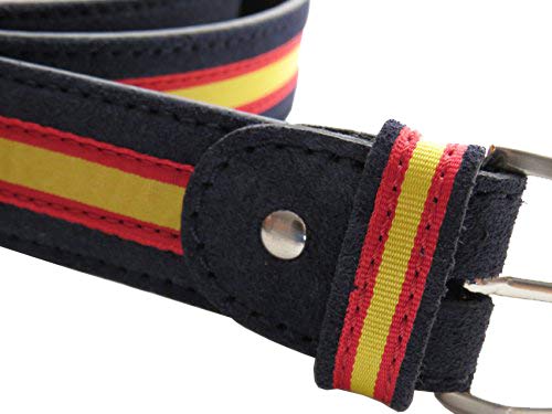 LEGADO Cinturón Hombre piel marino de cuero serraje marino tira ANCHA ESPAÑA hecho en Ubrique CON PULSERA BANDERA ESPAÑA DE REGALO