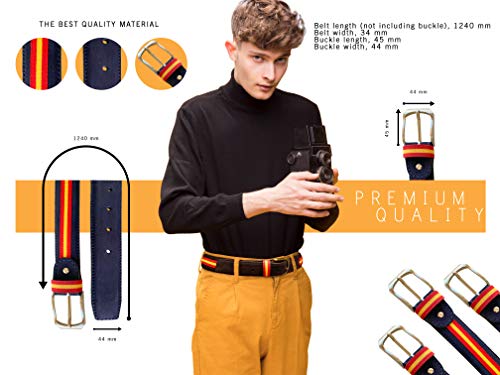 LEGADO Cinturón Hombre piel marino de cuero serraje marino tira ANCHA ESPAÑA hecho en Ubrique CON PULSERA BANDERA ESPAÑA DE REGALO