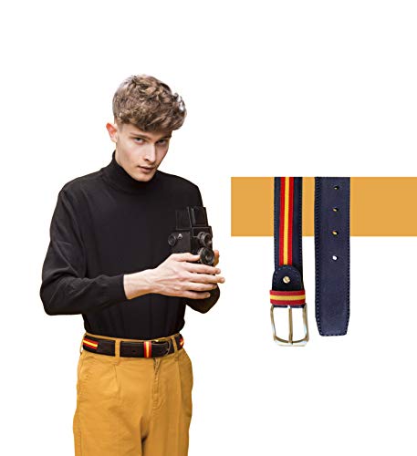 LEGADO Cinturón Hombre piel marino de cuero serraje marino tira ANCHA ESPAÑA hecho en Ubrique CON PULSERA BANDERA ESPAÑA DE REGALO