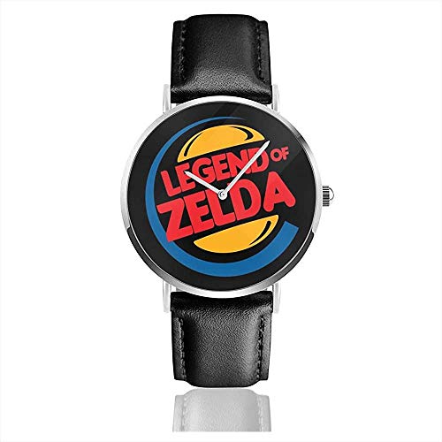 Legend of Zelda Burger King Mix Relojes Reloj de Cuero de Cuarzo con Correa de Cuero Negro para Regalo de colección
