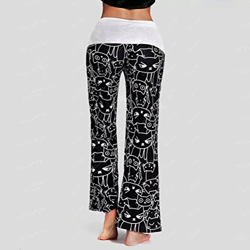 Leggings Deporte Mujer Sexy, Mujer Pantalones Anchos Casual Moda Pantalones con Cordones de impresión Gato antalón Yoga Jogging Deportivos Grandes (Negro, XL)
