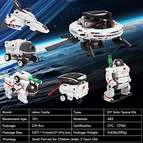 Lehoo Castle 6-en-1 Educación Robot Solar Juguetes Juguete Espacial Alimentado por energía Solar para niños Kits de experimentos científicos DIY Regalo de Ideas educativas