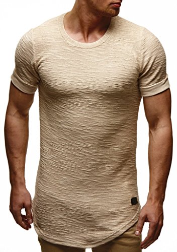 Leif Nelson Camiseta para Hombre con Cuello Redondo LN-6324 Beige Medium