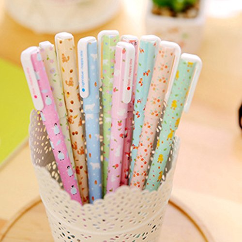 Leisial 10 Unidades Bolígrafos de Tinta Gel de Creativas Lindo Kawaii Papelería Subrayadores de Colores Multicolor (#1)