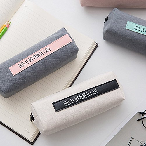 Leisial Estuche de Lápices con Cremallera Algodón Lino Bolsa de Lápices Plumas Bolígrafos Patrón de Alfabeto Inglés para Escolar Papelería 20cm*8cm*6.5cm