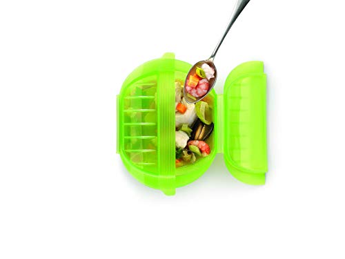 Lékué Estuche de Vapor Hondo 500 Ml con Bandeja, Silicona Platino, Verde, 21.2 x 15.5 x 8.5 cm