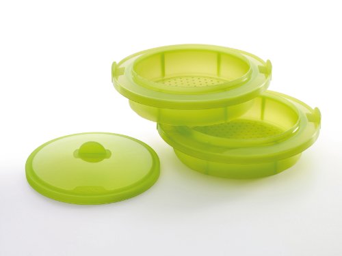 Lékué Vaporera Doble Verde 2 Niveles, Silicona, 22 cm