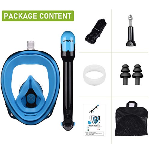LEMEGO Máscara de Buceo Adulto Mascara Snorkel 180° Panorámica con Snorkel Giratorio 360 ° Anti-Niebla y Anti-Fugas Easybreath Completa Máscara Apoyo Camara Deportiva (L/XL)