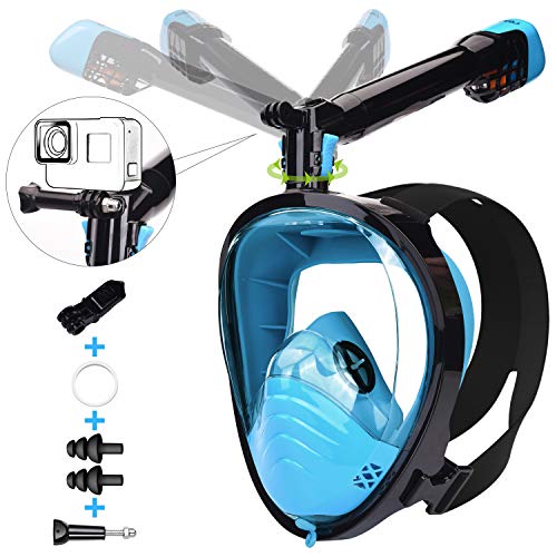 LEMEGO Máscara de Buceo Adulto Mascara Snorkel 180° Panorámica con Snorkel Giratorio 360 ° Anti-Niebla y Anti-Fugas Easybreath Completa Máscara Apoyo Camara Deportiva (L/XL)