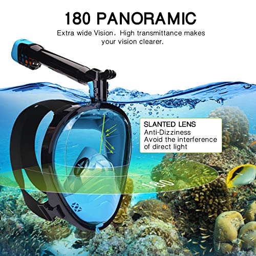 LEMEGO Máscara de Buceo Adulto Mascara Snorkel 180° Panorámica con Snorkel Giratorio 360 ° Anti-Niebla y Anti-Fugas Easybreath Completa Máscara Apoyo Camara Deportiva (L/XL)