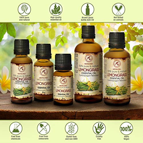 Lemongrass Aceite Esencial 50ml - Cymbopogon Flexuosus - India - Aceite de Limoncillo 100% Puro y Natural - Mejor para Aromaterapia - Baño - Fragancia para el Hogar - Lemongrass Essential Oil