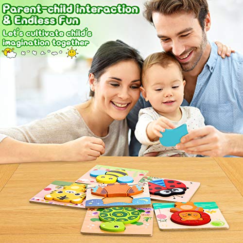 lenbest 6 Piezas Puzzles de Madera de Animales, Puzzles Infantiles, Rompecabezas de Animales para Niños Niñas, Juguetes Montessori Educativos para Bebé de 1,2,3 años