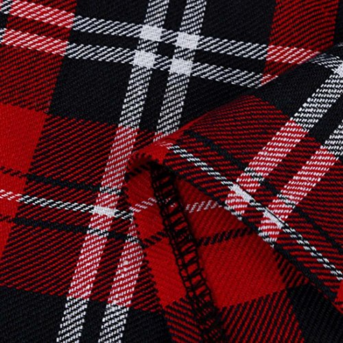 Lenfesh Mujer Escocesa Mini Faldas Kilt Escocesa Plisada de Uniforme Escuela Tartán - Rojo (XL, Rojo)