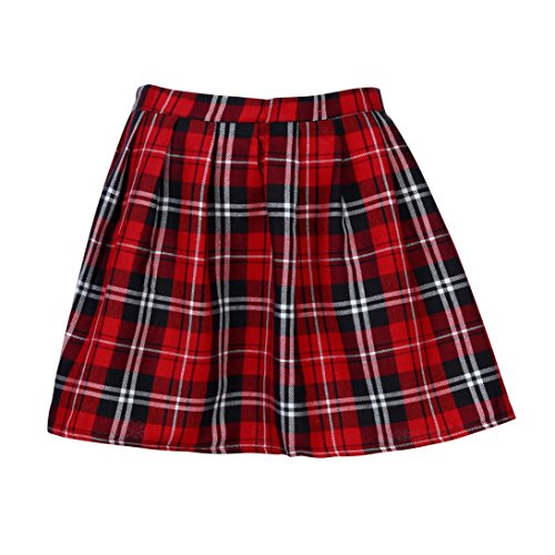 Lenfesh Mujer Escocesa Mini Faldas Kilt Escocesa Plisada de Uniforme Escuela Tartán - Rojo (XL, Rojo)