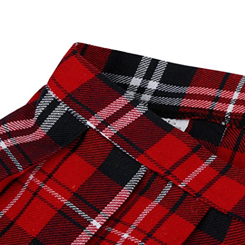 Lenfesh Mujer Escocesa Mini Faldas Kilt Escocesa Plisada de Uniforme Escuela Tartán - Rojo (XL, Rojo)