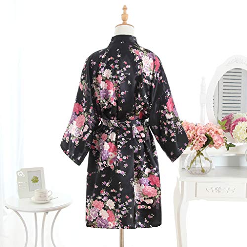 Lenfesh Multicolor Mujeres Sexy Cherry Blossom Sakura Kimono Bata Media Manga Bata de baño Lencería Camisón Camisón