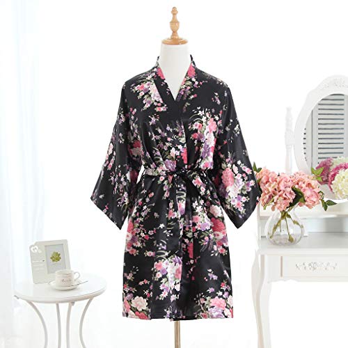 Lenfesh Multicolor Mujeres Sexy Cherry Blossom Sakura Kimono Bata Media Manga Bata de baño Lencería Camisón Camisón