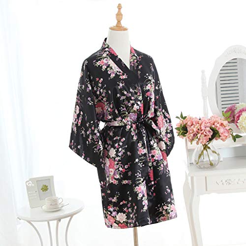 Lenfesh Multicolor Mujeres Sexy Cherry Blossom Sakura Kimono Bata Media Manga Bata de baño Lencería Camisón Camisón