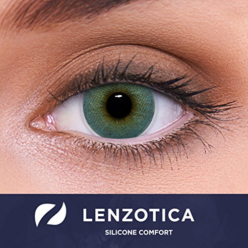 Lentes de contacto de hidrogel de silicona azules naturales 'Atlantis Blue' de alta cobertura + contenedor de LENZOTICA I 1 par (2 piezas) I DIA 14.00 I sin aumento I 0,00 dioptrías