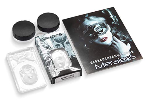 Lentillas de color blanco Dracula 1 par. Cómodas y perfectas para carnaval de Halloween, cosplay de anime, blandas, sin dioptrías + recipiente de lentillas, sin graduación