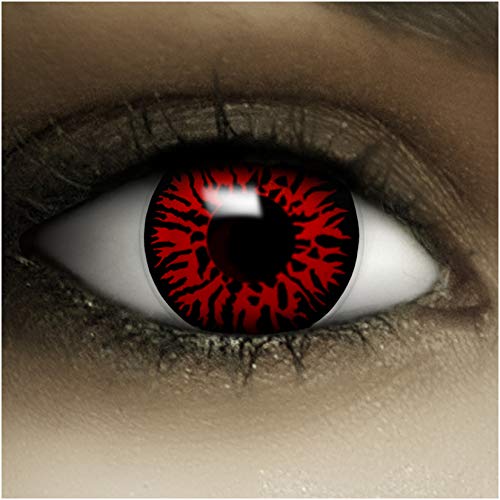 Lentillas de color"Demon" + cápsulas de sangre artificial + recipiente de FXContacs en blanco, blandas, sin dioptrías pack de 2 unidades - cómodas y perfectas para Halloween, Carnaval, sin corregir