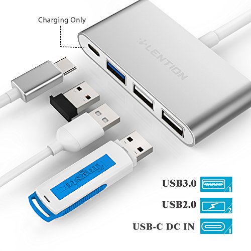 LENTION Concentrador USB-C 4 en 1 con Tipo C, Puerto USB 3.0 2.0 Compatible Mac Air 2018, 2019, MacBook Pro 13/15 (Thunderbolt 3), ChromeBook, Cargador multipuerto y Adaptador de conexión - Plateado