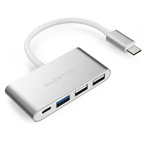 LENTION Concentrador USB-C 4 en 1 con Tipo C, Puerto USB 3.0 2.0 Compatible Mac Air 2018, 2019, MacBook Pro 13/15 (Thunderbolt 3), ChromeBook, Cargador multipuerto y Adaptador de conexión - Plateado