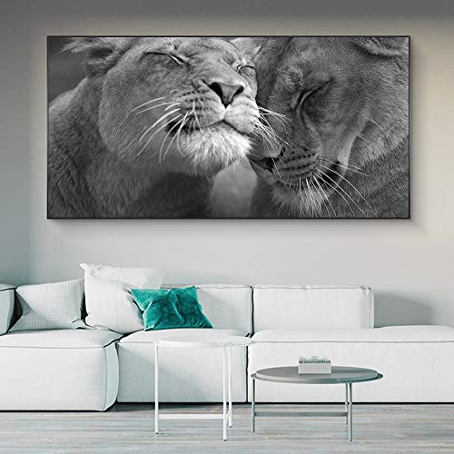 León africano carteles y murales de decoración del hogar en blanco y negro sobre lienzo fotos reales de animales salvajes en la sala de estar lienzo decorativo sin marco A87 70x100cm