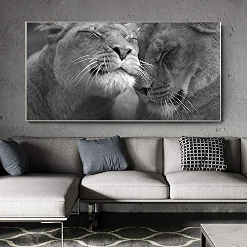 León africano carteles y murales de decoración del hogar en blanco y negro sobre lienzo fotos reales de animales salvajes en la sala de estar lienzo decorativo sin marco A87 70x100cm