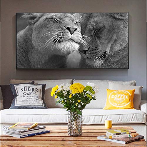 León africano carteles y murales de decoración del hogar en blanco y negro sobre lienzo fotos reales de animales salvajes en la sala de estar lienzo decorativo sin marco A87 70x100cm