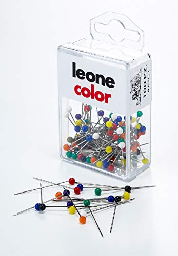 Leone Dell'Era 100 alfileres de acero inoxidable con cabeza de plástico de color (mm. 0,60 x 32) - Caja para colgar, fabricada en Italia, colores surtidos, 0 mm, unidades