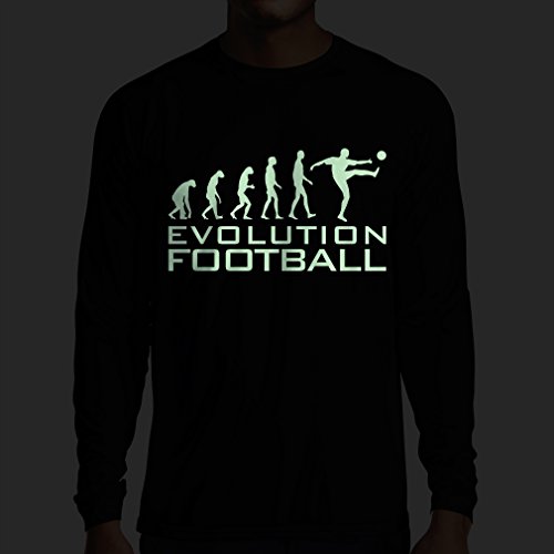 lepni.me Camiseta de Manga Larga para Hombre La evolución del fútbol - Camiseta de fanático del Equipo de fútbol de la Copa Mundial (Large Negro Fluorescente)