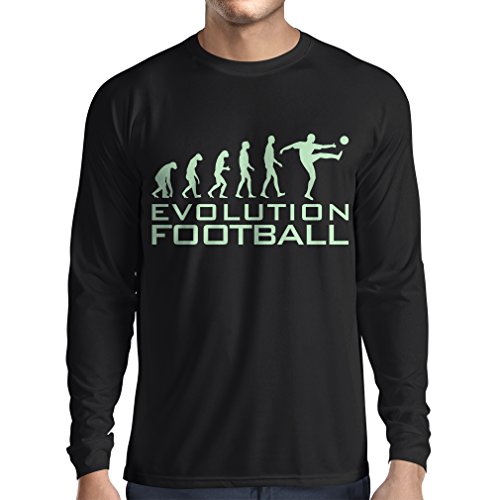 lepni.me Camiseta de Manga Larga para Hombre La evolución del fútbol - Camiseta de fanático del Equipo de fútbol de la Copa Mundial (Large Negro Fluorescente)