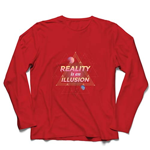 lepni.me Camiseta de Manga Larga para Hombre La Realidad es una ilusión La Ciencia Espacial de los Planetas Dice (Medium Rojo Multicolor)